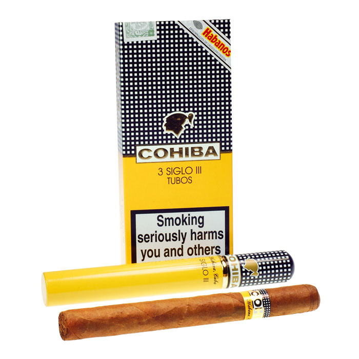 Cohiba Siglo IIIThe Siglo III is a unique smoke with a slightly sweet smoke, but keeps its heritage of being a Cuban cigar. A great cigar with a milder tasting smoke.Hand made cigars that require cutting before they can be enjoyed.Length: 6″Pack of 5 Tubed CigarsCohiba Siglo IIIThe Siglo III is a unique smoke with a slightly sweet smoke, but keeps its heritage of being a Cuban cigar. A great cigar with a milder tasting smoke.Hand made cigars that require cutting before they can be enjoyed.Length: 6″Pack of 5 Tubed Cigars